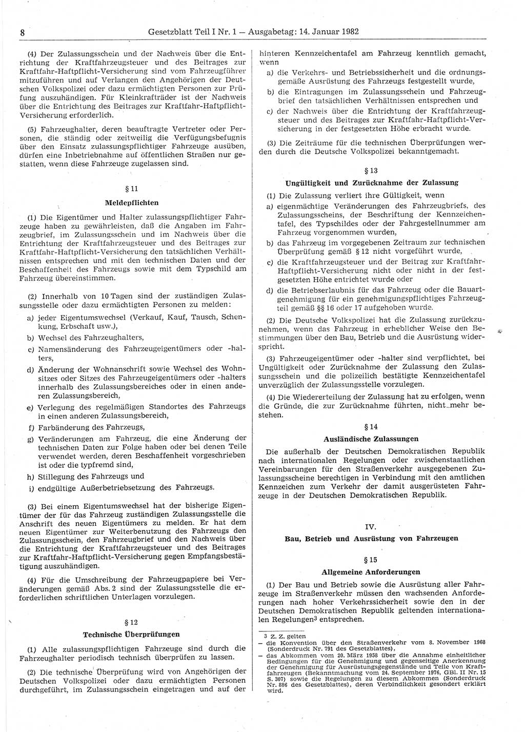 Gesetzblatt (GBl.) der Deutschen Demokratischen Republik (DDR) Teil Ⅰ 1982, Seite 8 (GBl. DDR Ⅰ 1982, S. 8)
