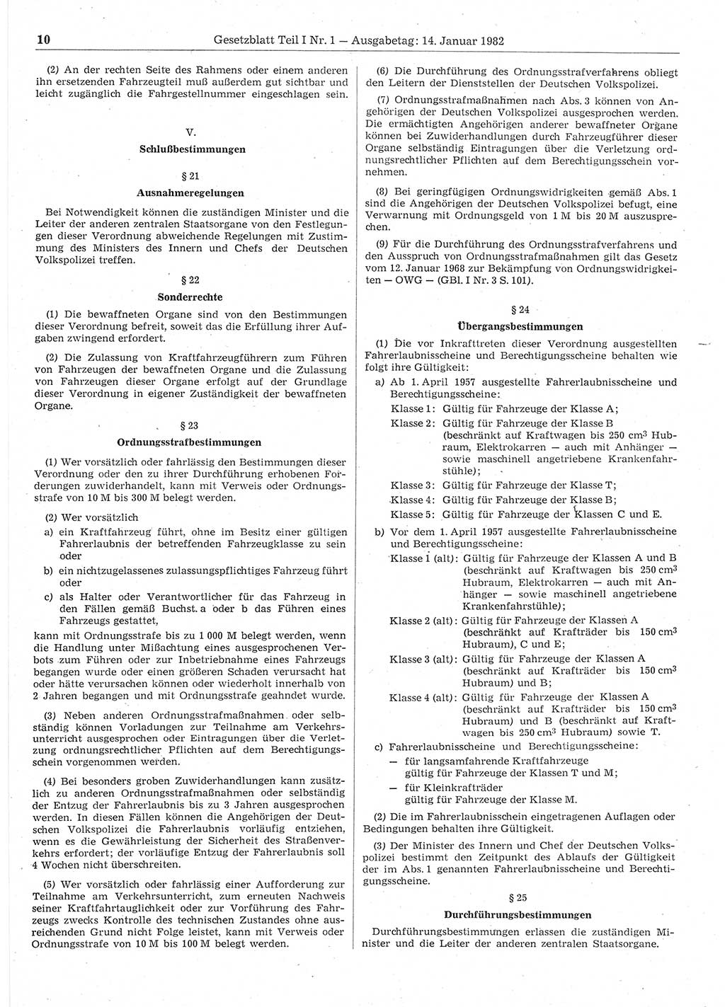 Gesetzblatt (GBl.) der Deutschen Demokratischen Republik (DDR) Teil Ⅰ 1982, Seite 10 (GBl. DDR Ⅰ 1982, S. 10)