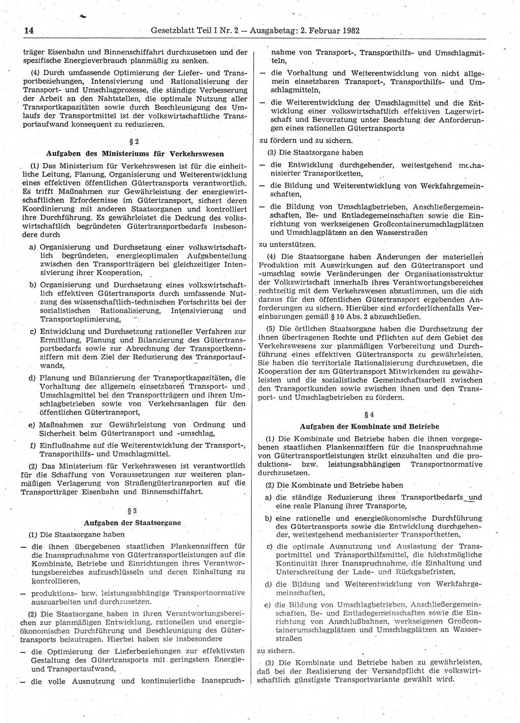 Gesetzblatt (GBl.) der Deutschen Demokratischen Republik (DDR) Teil Ⅰ 1982, Seite 14 (GBl. DDR Ⅰ 1982, S. 14)