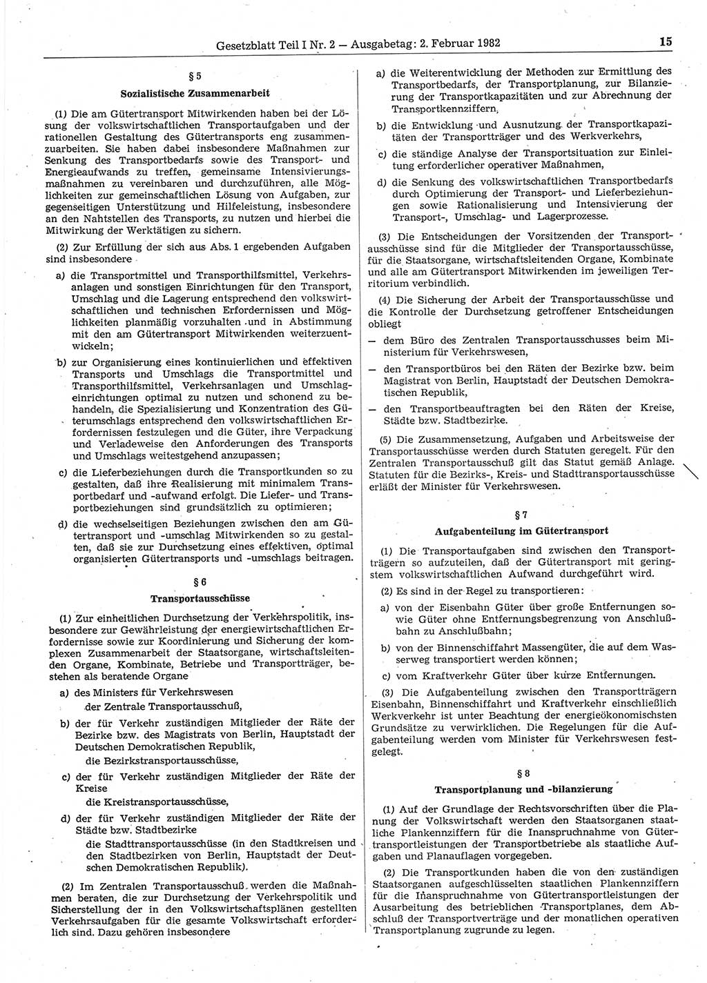 Gesetzblatt (GBl.) der Deutschen Demokratischen Republik (DDR) Teil Ⅰ 1982, Seite 15 (GBl. DDR Ⅰ 1982, S. 15)