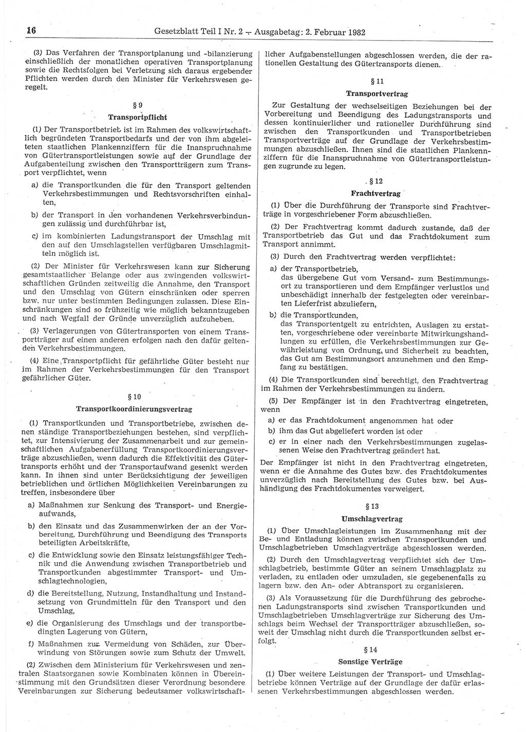 Gesetzblatt (GBl.) der Deutschen Demokratischen Republik (DDR) Teil Ⅰ 1982, Seite 16 (GBl. DDR Ⅰ 1982, S. 16)