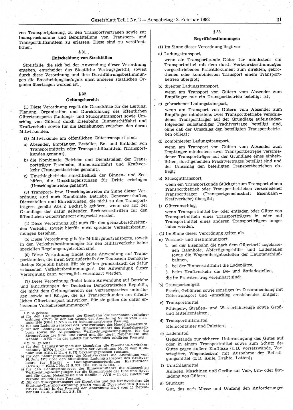 Gesetzblatt (GBl.) der Deutschen Demokratischen Republik (DDR) Teil Ⅰ 1982, Seite 21 (GBl. DDR Ⅰ 1982, S. 21)