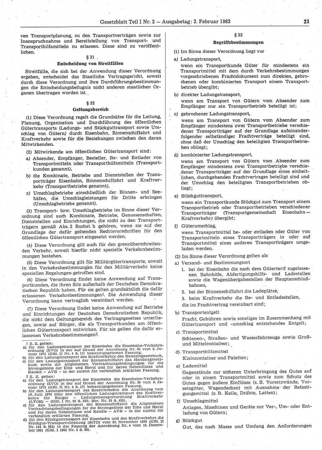 Gesetzblatt (GBl.) der Deutschen Demokratischen Republik (DDR) Teil Ⅰ 1982, Seite 21 (GBl. DDR Ⅰ 1982, S. 21)
