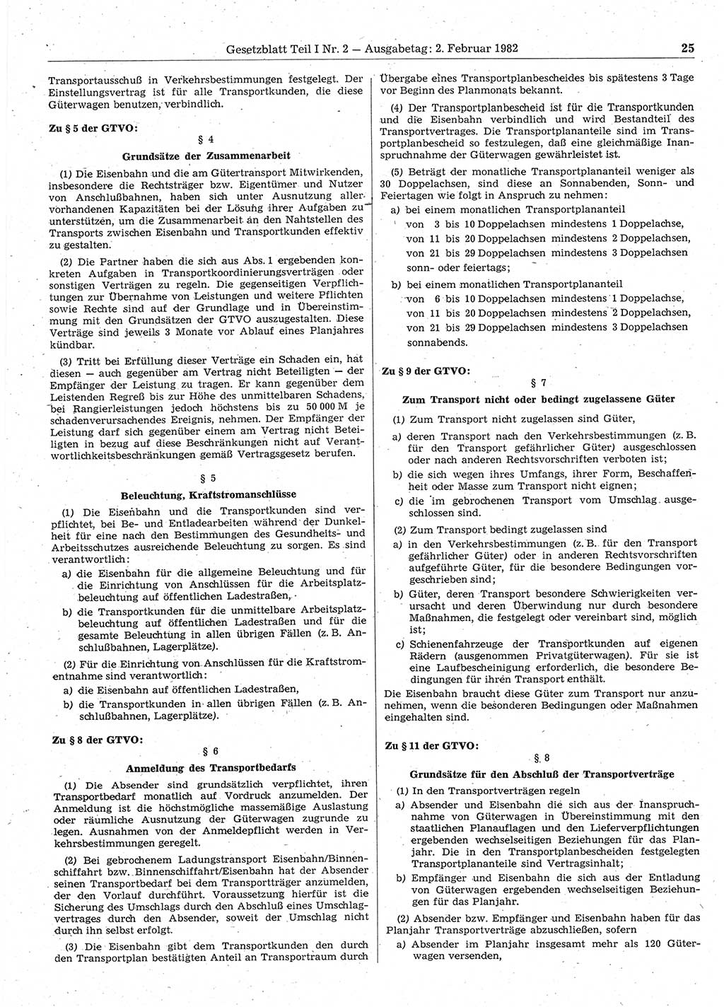 Gesetzblatt (GBl.) der Deutschen Demokratischen Republik (DDR) Teil Ⅰ 1982, Seite 25 (GBl. DDR Ⅰ 1982, S. 25)