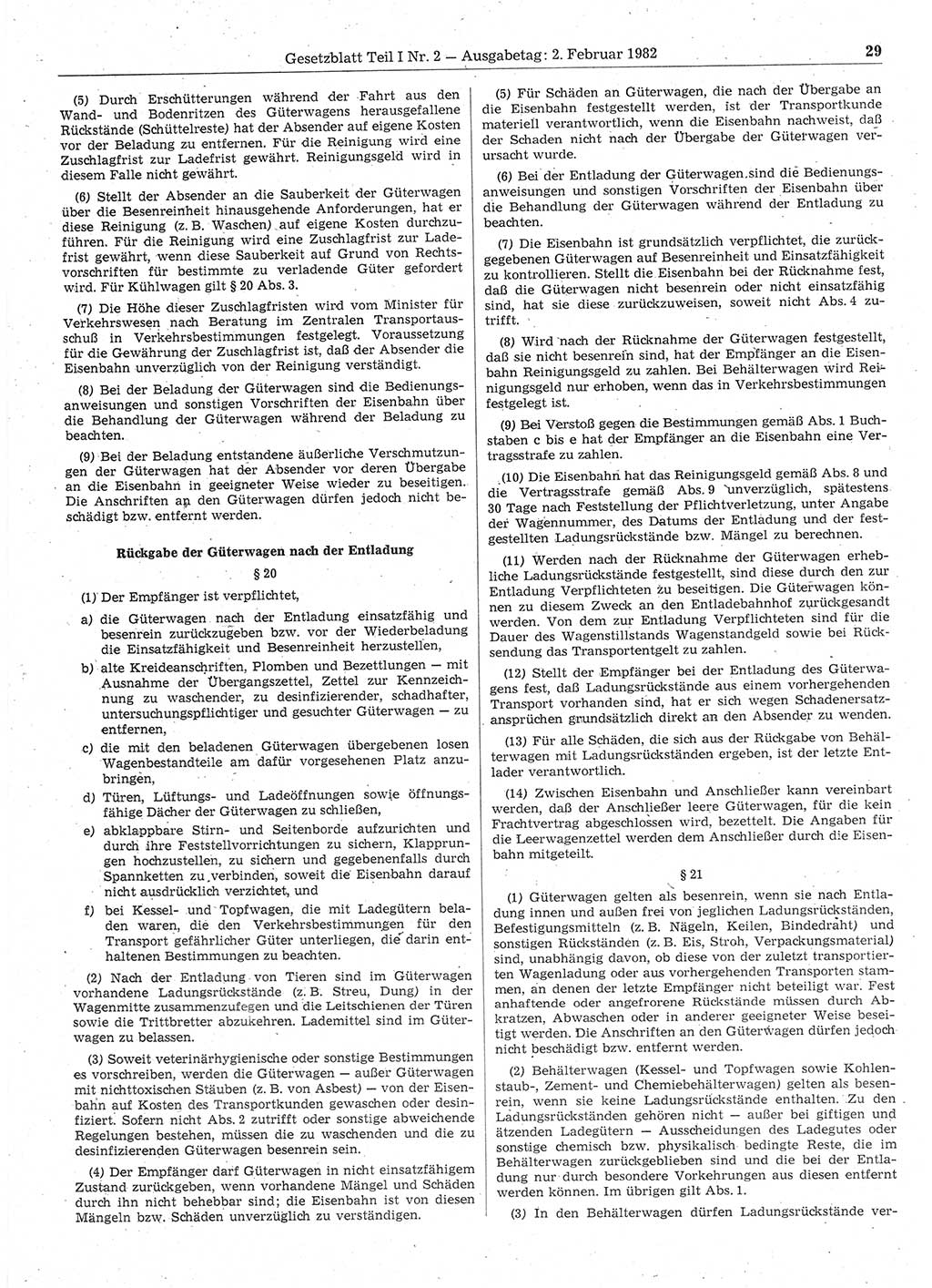 Gesetzblatt (GBl.) der Deutschen Demokratischen Republik (DDR) Teil Ⅰ 1982, Seite 29 (GBl. DDR Ⅰ 1982, S. 29)