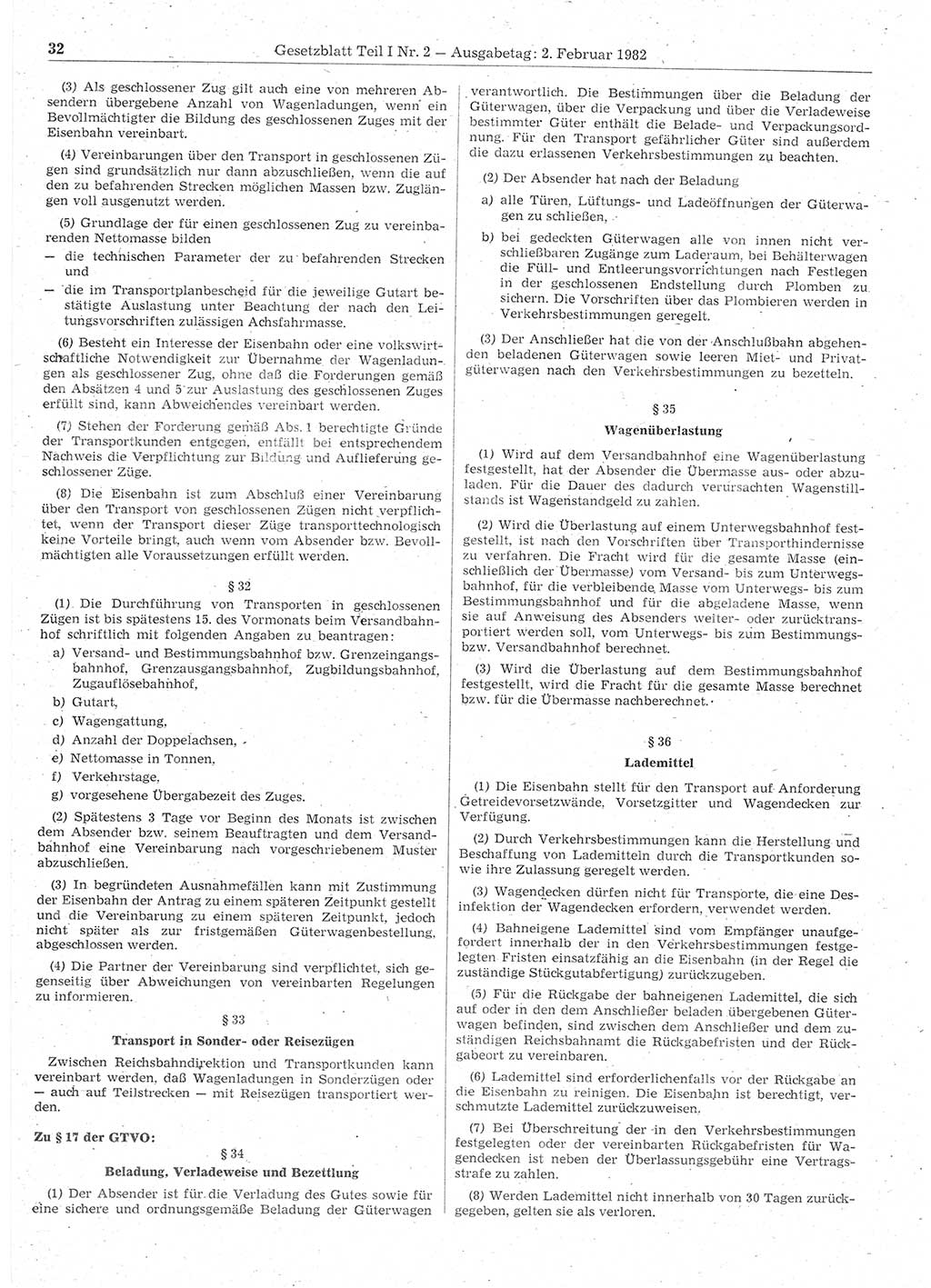 Gesetzblatt (GBl.) der Deutschen Demokratischen Republik (DDR) Teil Ⅰ 1982, Seite 32 (GBl. DDR Ⅰ 1982, S. 32)