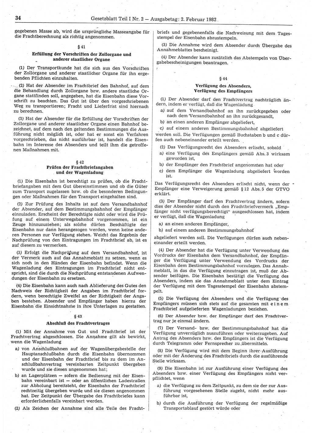 Gesetzblatt (GBl.) der Deutschen Demokratischen Republik (DDR) Teil Ⅰ 1982, Seite 34 (GBl. DDR Ⅰ 1982, S. 34)