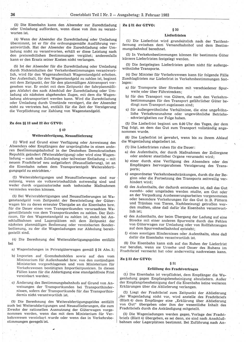 Gesetzblatt (GBl.) der Deutschen Demokratischen Republik (DDR) Teil Ⅰ 1982, Seite 36 (GBl. DDR Ⅰ 1982, S. 36)