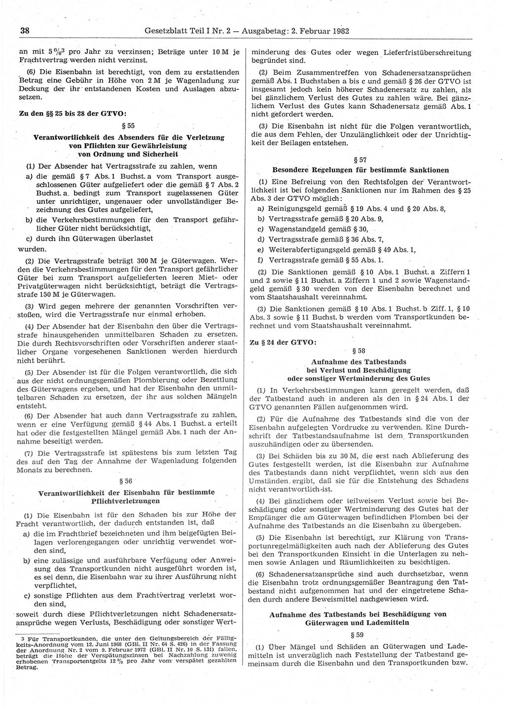 Gesetzblatt (GBl.) der Deutschen Demokratischen Republik (DDR) Teil Ⅰ 1982, Seite 38 (GBl. DDR Ⅰ 1982, S. 38)