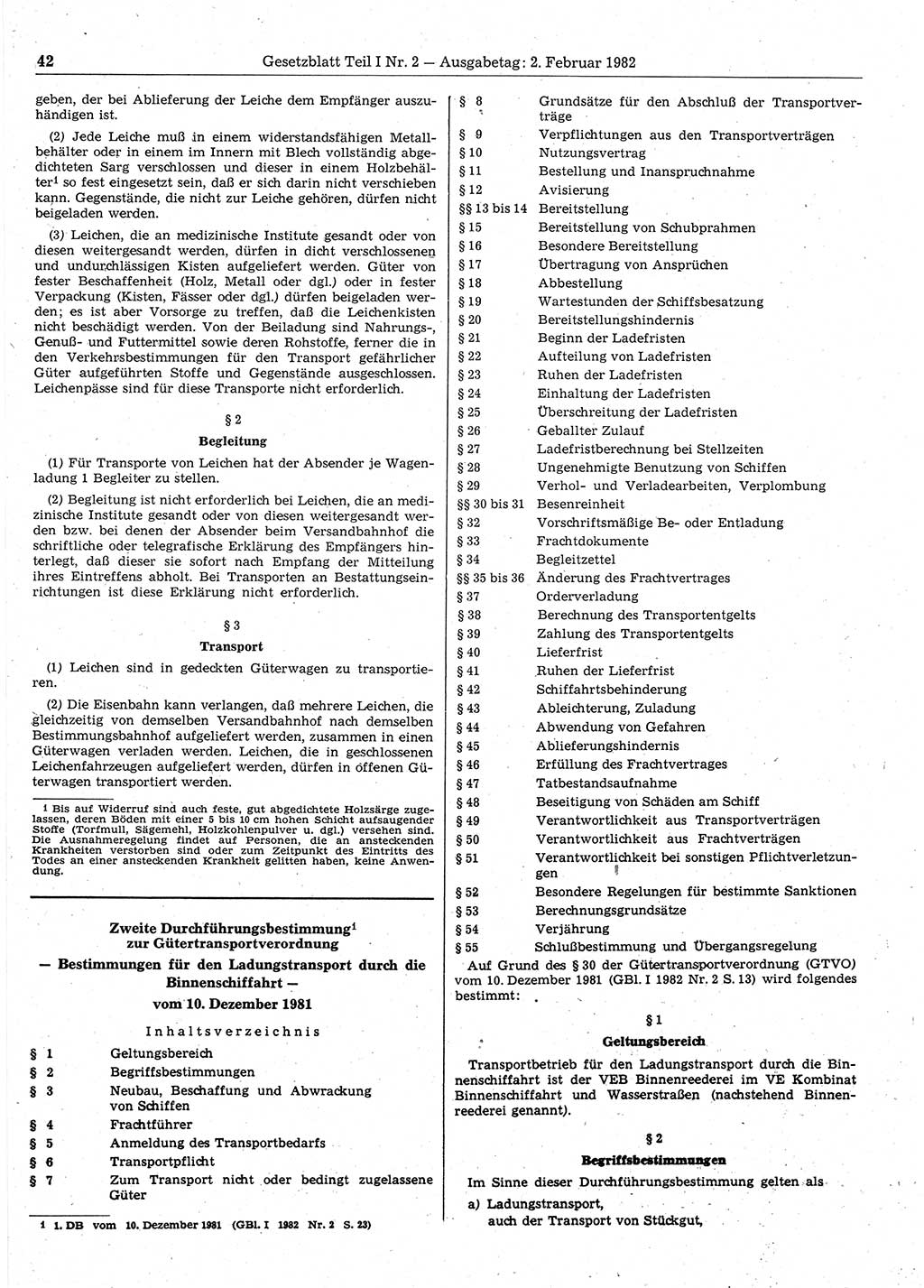 Gesetzblatt (GBl.) der Deutschen Demokratischen Republik (DDR) Teil Ⅰ 1982, Seite 42 (GBl. DDR Ⅰ 1982, S. 42)