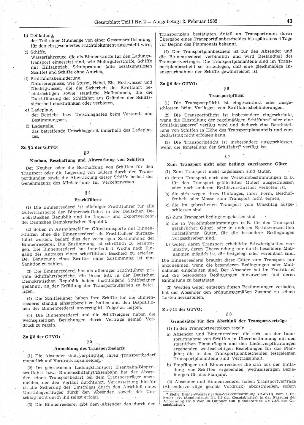 Gesetzblatt (GBl.) der Deutschen Demokratischen Republik (DDR) Teil Ⅰ 1982, Seite 43 (GBl. DDR Ⅰ 1982, S. 43)