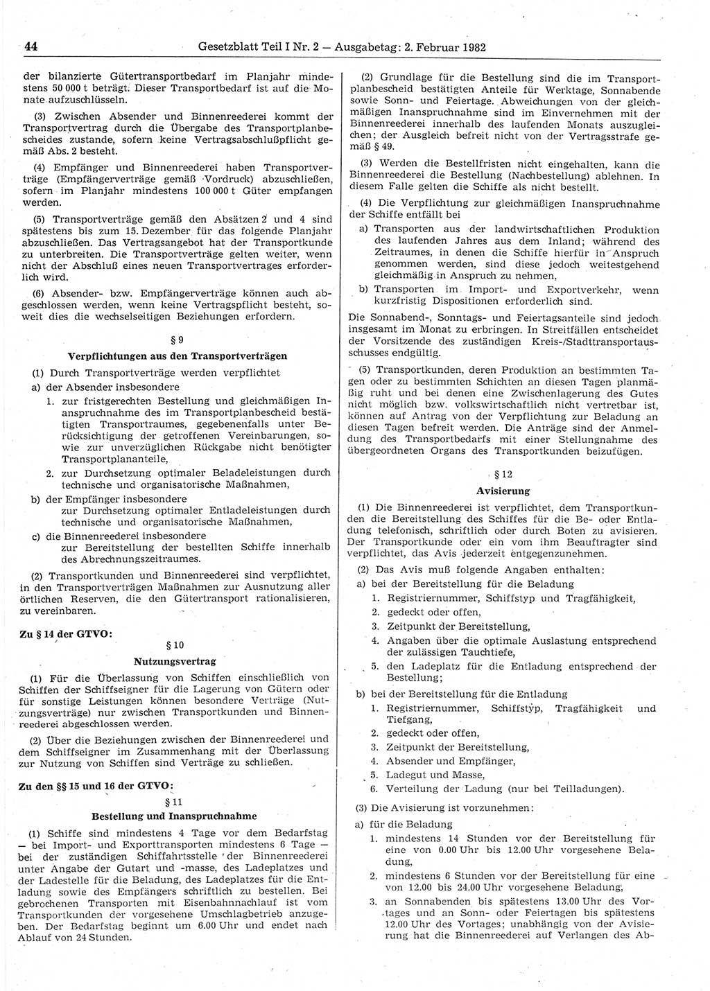 Gesetzblatt (GBl.) der Deutschen Demokratischen Republik (DDR) Teil Ⅰ 1982, Seite 44 (GBl. DDR Ⅰ 1982, S. 44)