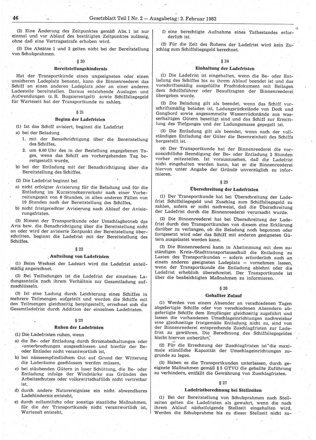 Gesetzblatt (GBl.) der Deutschen Demokratischen Republik (DDR) Teil Ⅰ 1982, Seite 46 (GBl. DDR Ⅰ 1982, S. 46)