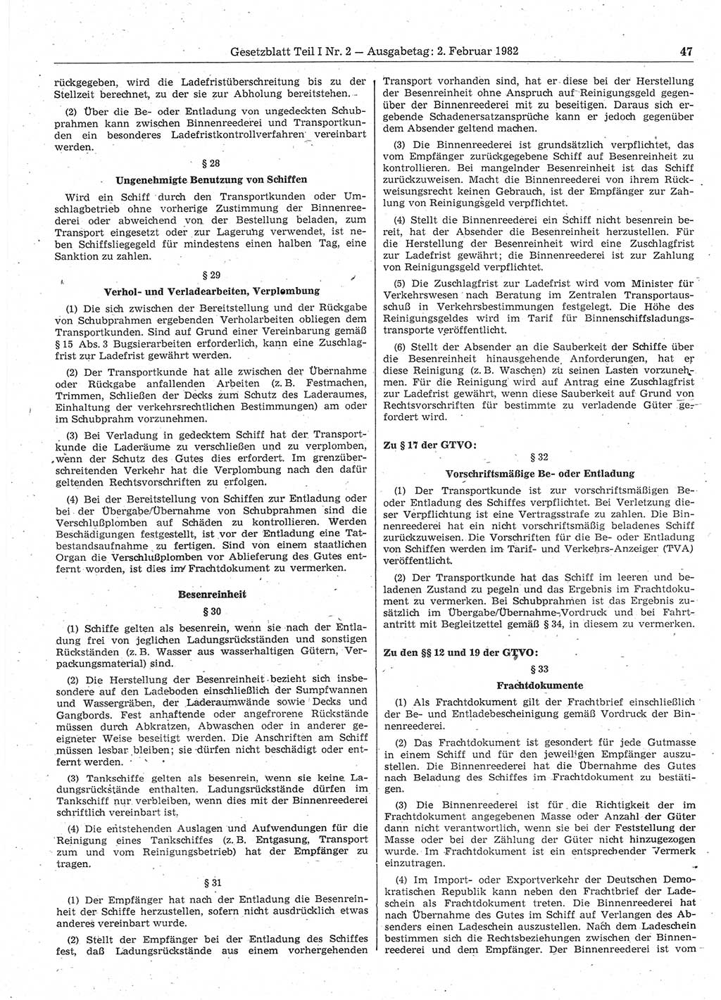 Gesetzblatt (GBl.) der Deutschen Demokratischen Republik (DDR) Teil Ⅰ 1982, Seite 47 (GBl. DDR Ⅰ 1982, S. 47)