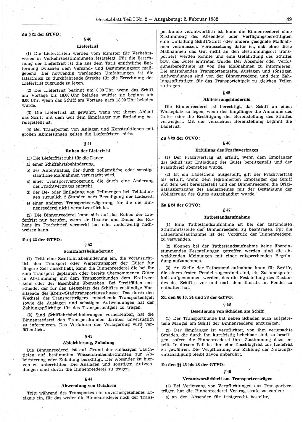 Gesetzblatt (GBl.) der Deutschen Demokratischen Republik (DDR) Teil Ⅰ 1982, Seite 49 (GBl. DDR Ⅰ 1982, S. 49)