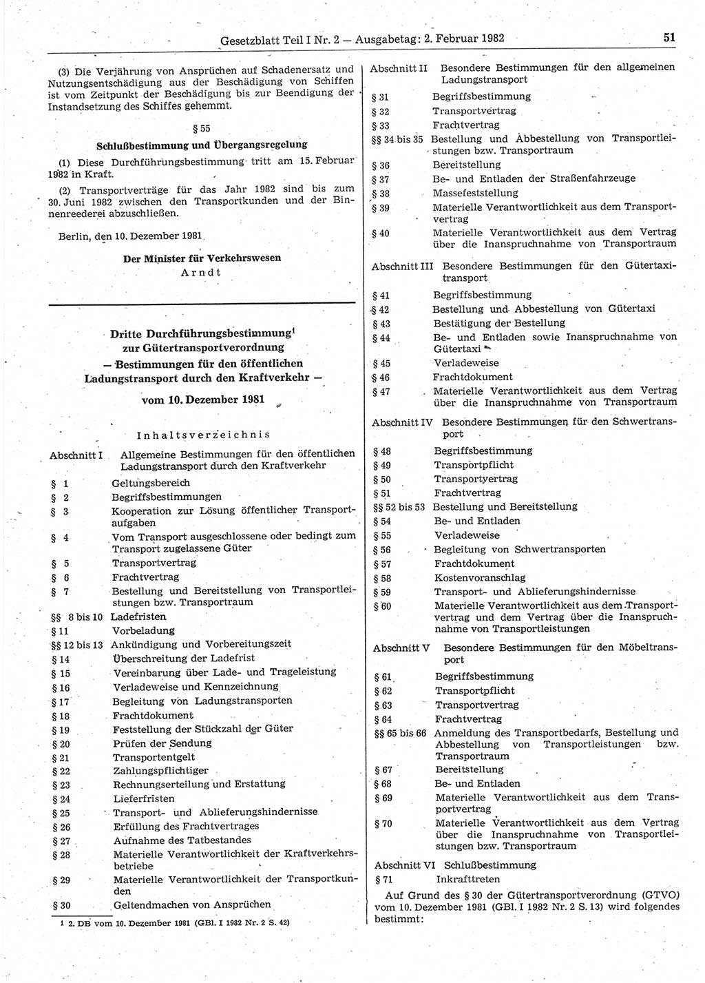 Gesetzblatt (GBl.) der Deutschen Demokratischen Republik (DDR) Teil Ⅰ 1982, Seite 51 (GBl. DDR Ⅰ 1982, S. 51)