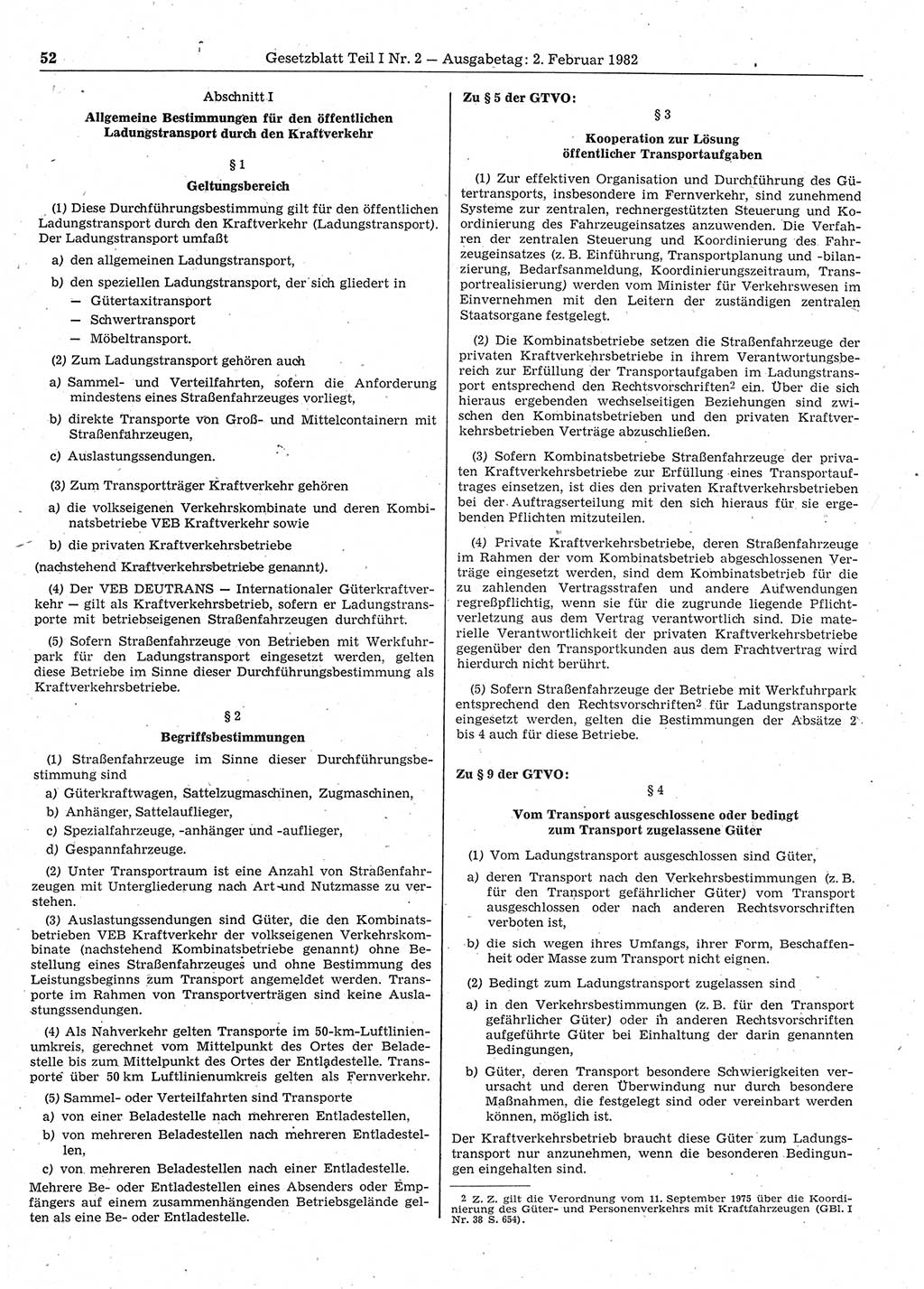 Gesetzblatt (GBl.) der Deutschen Demokratischen Republik (DDR) Teil Ⅰ 1982, Seite 52 (GBl. DDR Ⅰ 1982, S. 52)