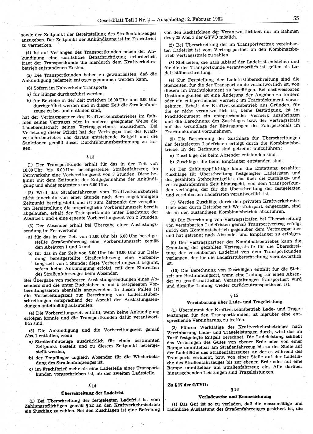 Gesetzblatt (GBl.) der Deutschen Demokratischen Republik (DDR) Teil Ⅰ 1982, Seite 55 (GBl. DDR Ⅰ 1982, S. 55)