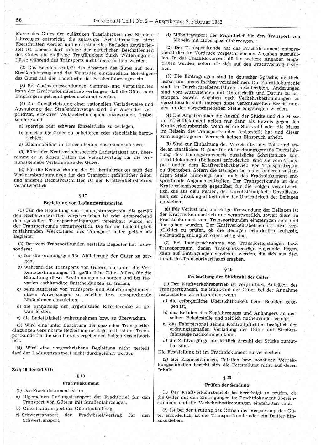 Gesetzblatt (GBl.) der Deutschen Demokratischen Republik (DDR) Teil Ⅰ 1982, Seite 56 (GBl. DDR Ⅰ 1982, S. 56)