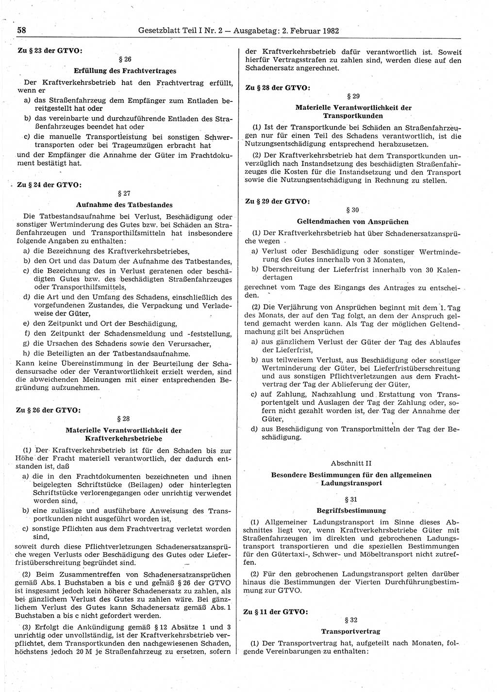 Gesetzblatt (GBl.) der Deutschen Demokratischen Republik (DDR) Teil Ⅰ 1982, Seite 58 (GBl. DDR Ⅰ 1982, S. 58)