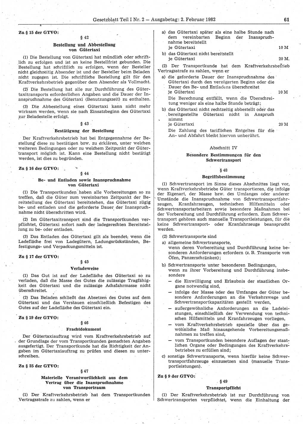 Gesetzblatt (GBl.) der Deutschen Demokratischen Republik (DDR) Teil Ⅰ 1982, Seite 61 (GBl. DDR Ⅰ 1982, S. 61)