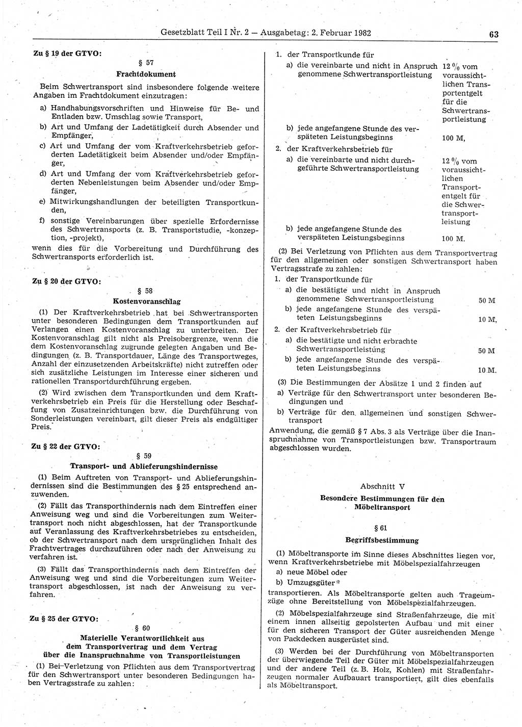 Gesetzblatt (GBl.) der Deutschen Demokratischen Republik (DDR) Teil Ⅰ 1982, Seite 63 (GBl. DDR Ⅰ 1982, S. 63)