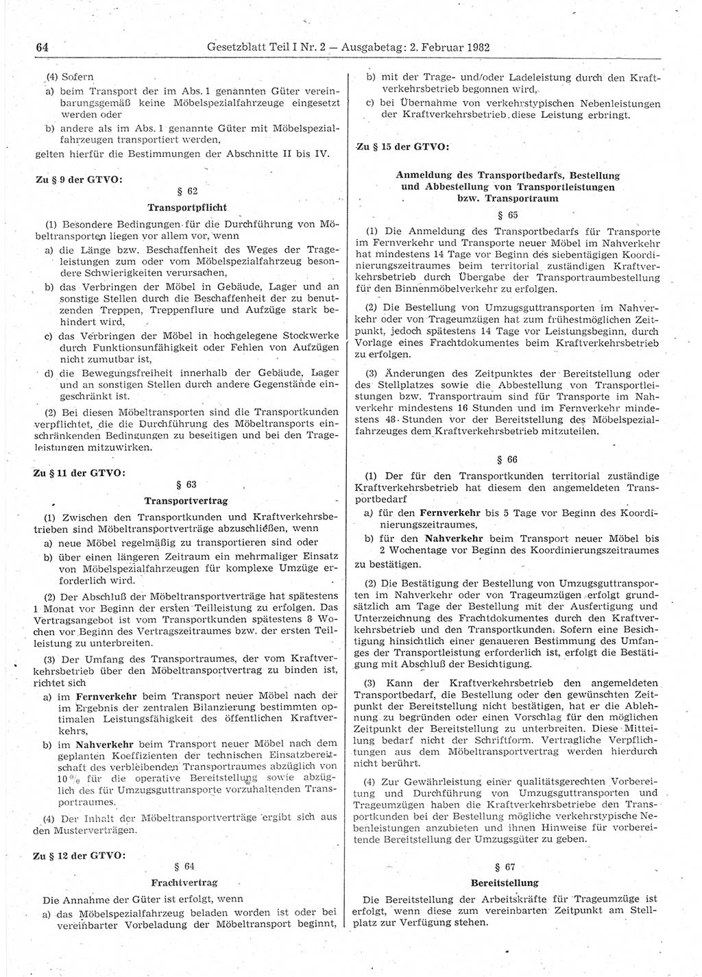 Gesetzblatt (GBl.) der Deutschen Demokratischen Republik (DDR) Teil Ⅰ 1982, Seite 64 (GBl. DDR Ⅰ 1982, S. 64)