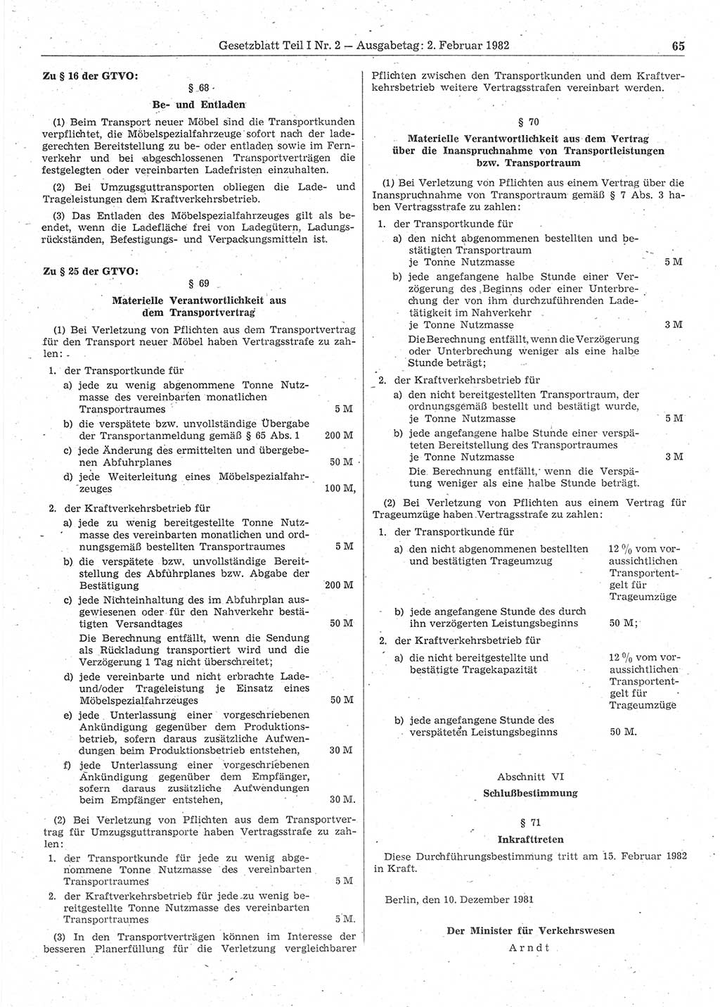 Gesetzblatt (GBl.) der Deutschen Demokratischen Republik (DDR) Teil Ⅰ 1982, Seite 65 (GBl. DDR Ⅰ 1982, S. 65)