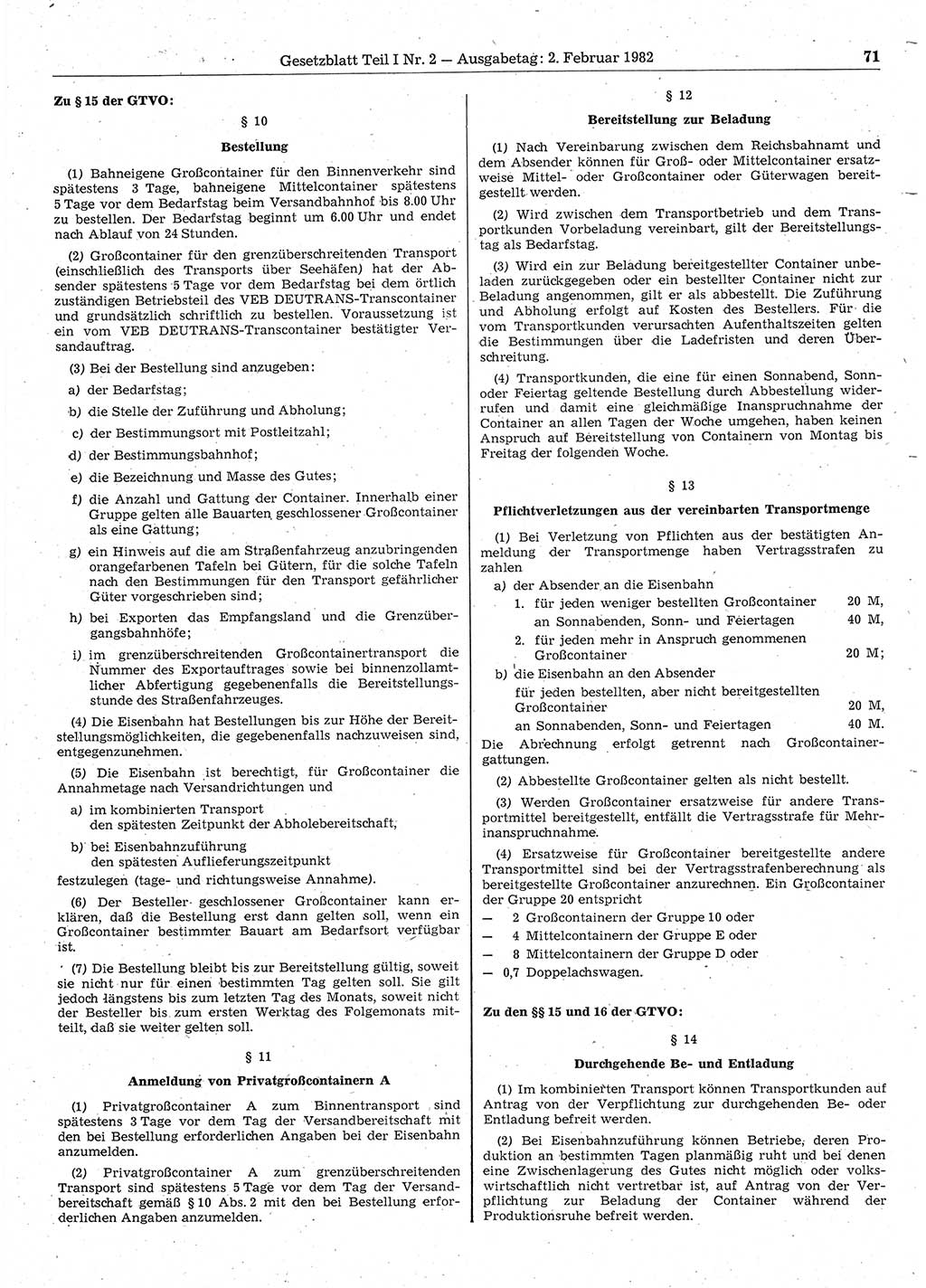 Gesetzblatt (GBl.) der Deutschen Demokratischen Republik (DDR) Teil Ⅰ 1982, Seite 71 (GBl. DDR Ⅰ 1982, S. 71)