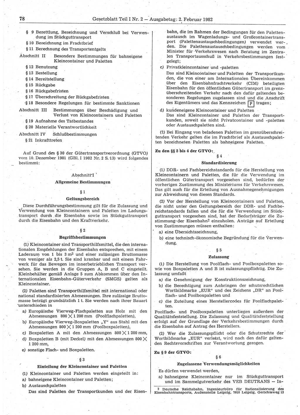 Gesetzblatt (GBl.) der Deutschen Demokratischen Republik (DDR) Teil Ⅰ 1982, Seite 78 (GBl. DDR Ⅰ 1982, S. 78)