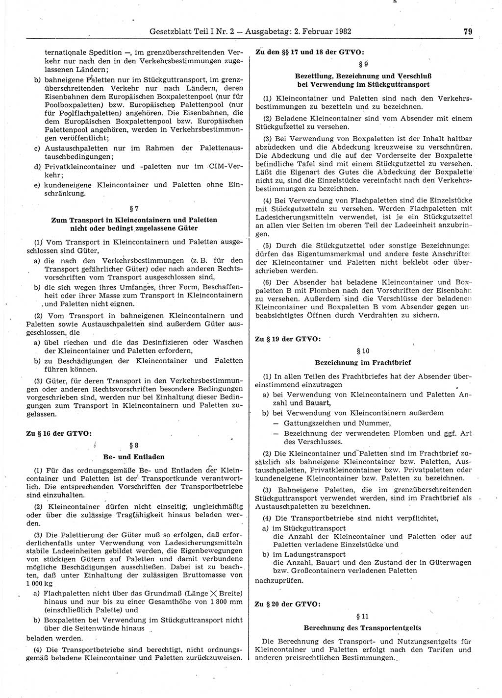 Gesetzblatt (GBl.) der Deutschen Demokratischen Republik (DDR) Teil Ⅰ 1982, Seite 79 (GBl. DDR Ⅰ 1982, S. 79)