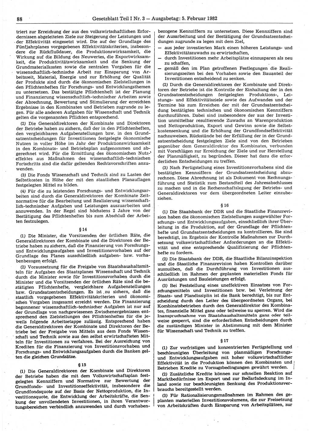 Gesetzblatt (GBl.) der Deutschen Demokratischen Republik (DDR) Teil Ⅰ 1982, Seite 88 (GBl. DDR Ⅰ 1982, S. 88)