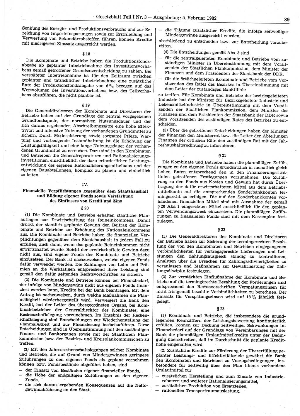Gesetzblatt (GBl.) der Deutschen Demokratischen Republik (DDR) Teil Ⅰ 1982, Seite 89 (GBl. DDR Ⅰ 1982, S. 89)