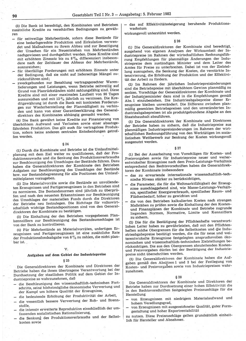 Gesetzblatt (GBl.) der Deutschen Demokratischen Republik (DDR) Teil Ⅰ 1982, Seite 90 (GBl. DDR Ⅰ 1982, S. 90)