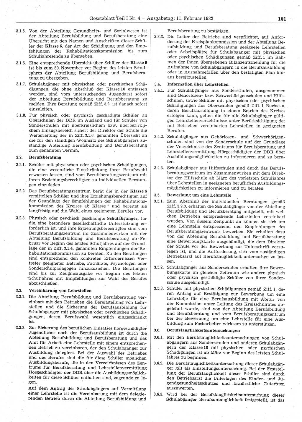 Gesetzblatt (GBl.) der Deutschen Demokratischen Republik (DDR) Teil Ⅰ 1982, Seite 101 (GBl. DDR Ⅰ 1982, S. 101)
