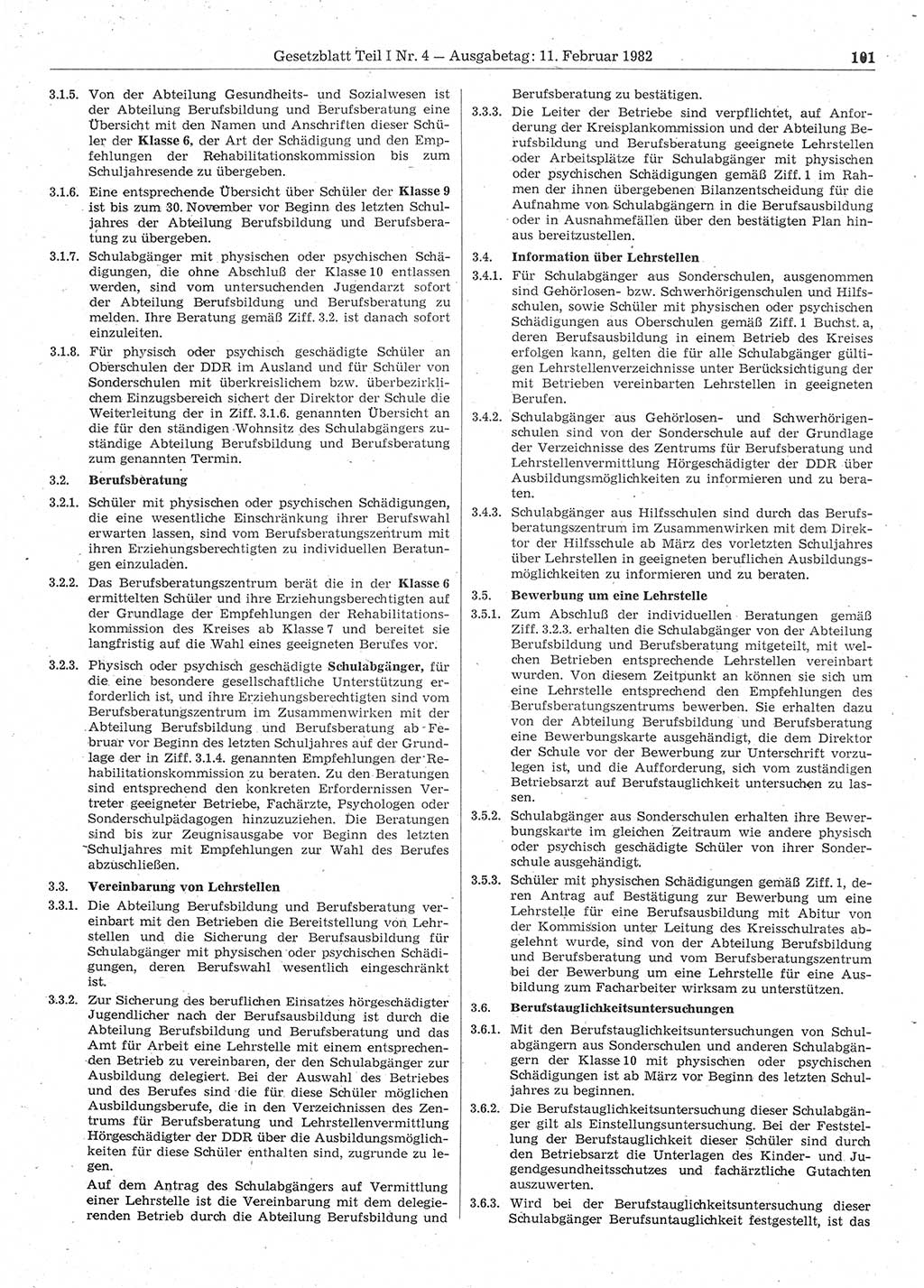 Gesetzblatt (GBl.) der Deutschen Demokratischen Republik (DDR) Teil Ⅰ 1982, Seite 101 (GBl. DDR Ⅰ 1982, S. 101)