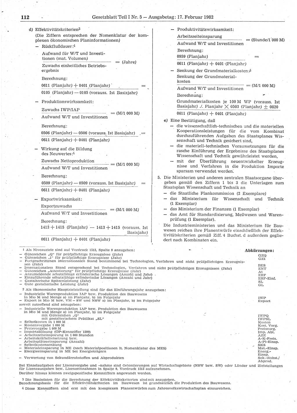 Gesetzblatt (GBl.) der Deutschen Demokratischen Republik (DDR) Teil Ⅰ 1982, Seite 112 (GBl. DDR Ⅰ 1982, S. 112)