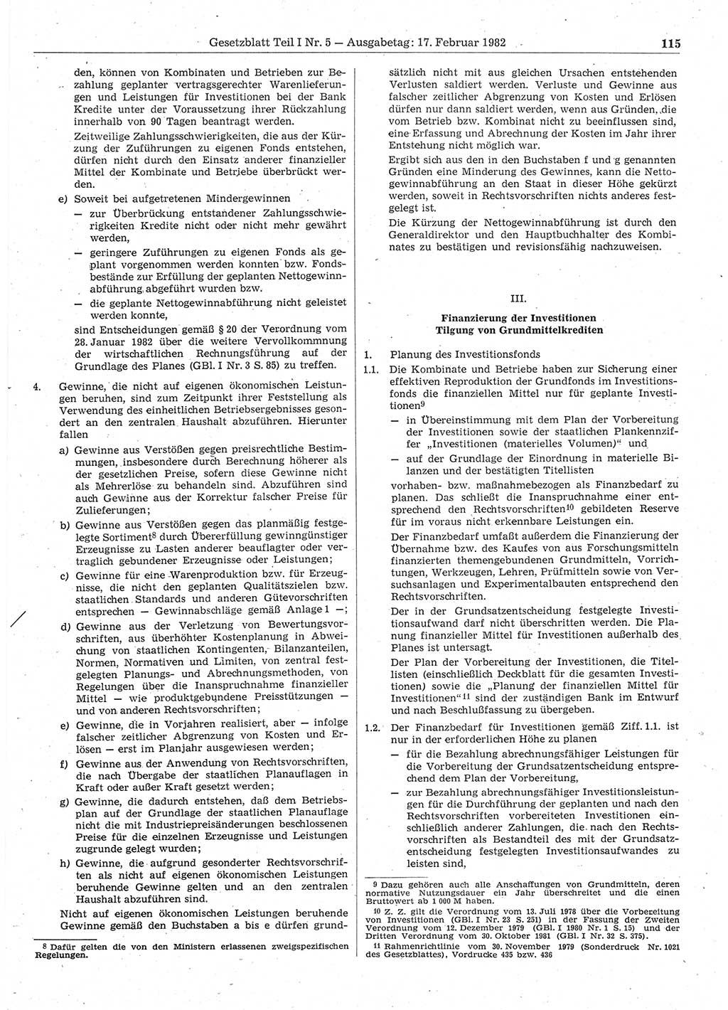 Gesetzblatt (GBl.) der Deutschen Demokratischen Republik (DDR) Teil Ⅰ 1982, Seite 115 (GBl. DDR Ⅰ 1982, S. 115)