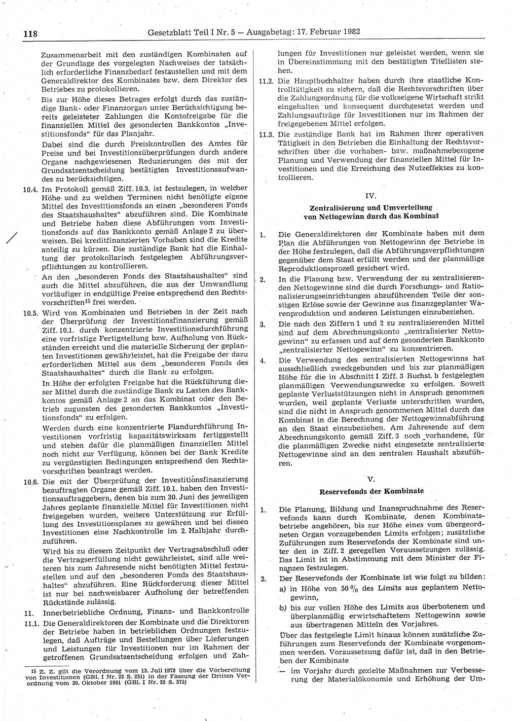 Gesetzblatt (GBl.) der Deutschen Demokratischen Republik (DDR) Teil Ⅰ 1982, Seite 118 (GBl. DDR Ⅰ 1982, S. 118)
