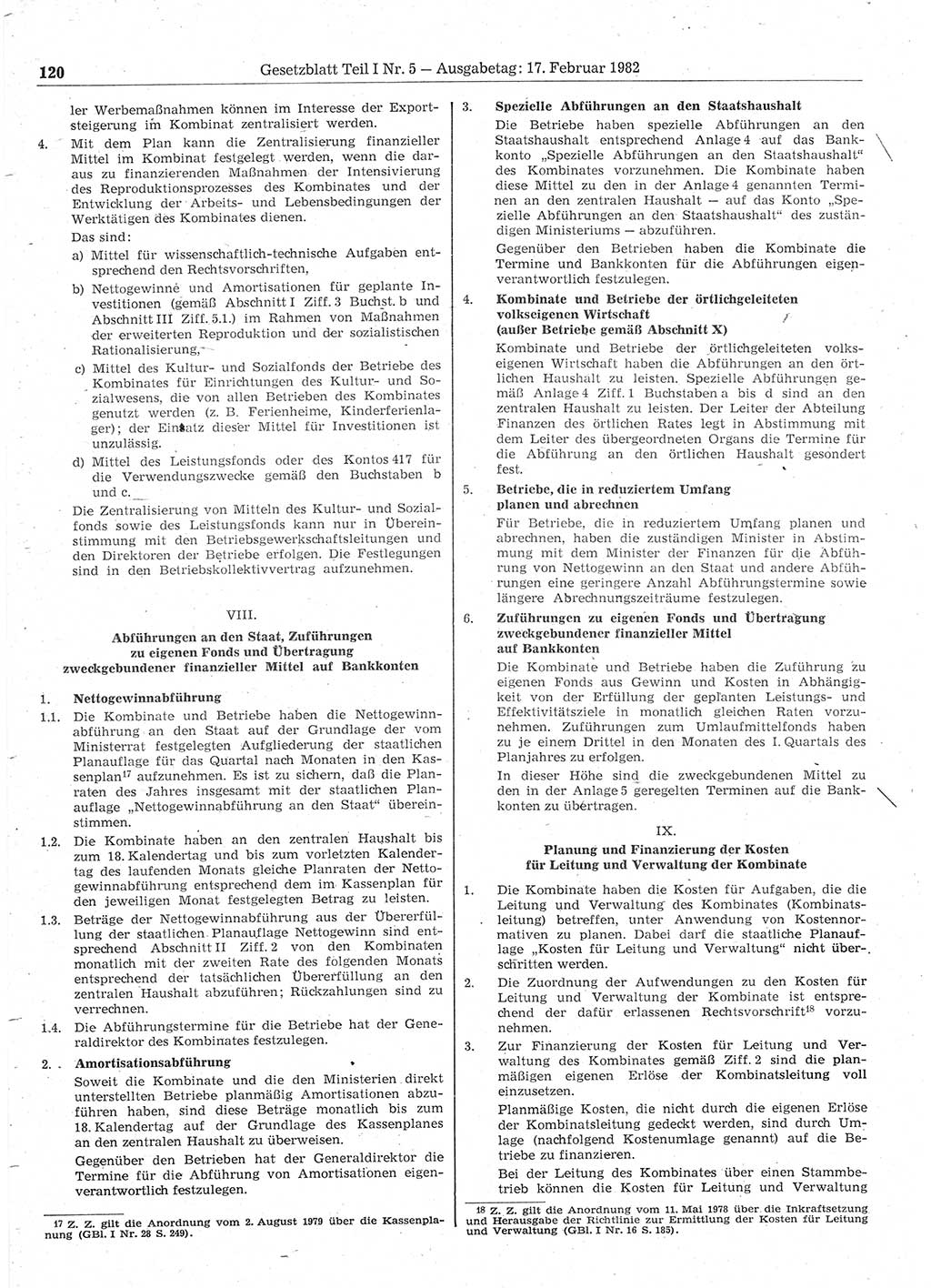 Gesetzblatt (GBl.) der Deutschen Demokratischen Republik (DDR) Teil Ⅰ 1982, Seite 120 (GBl. DDR Ⅰ 1982, S. 120)