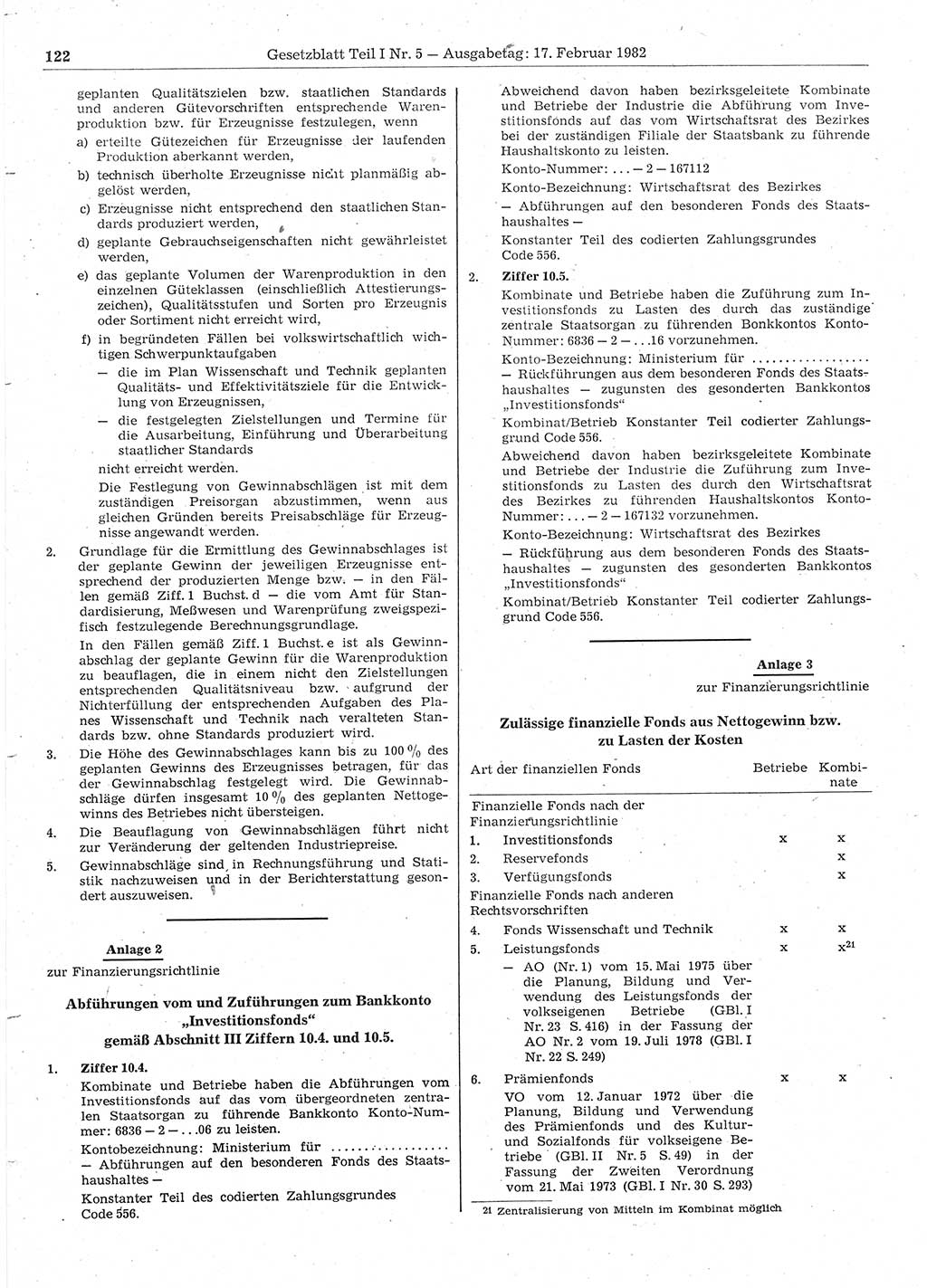 Gesetzblatt (GBl.) der Deutschen Demokratischen Republik (DDR) Teil Ⅰ 1982, Seite 122 (GBl. DDR Ⅰ 1982, S. 122)