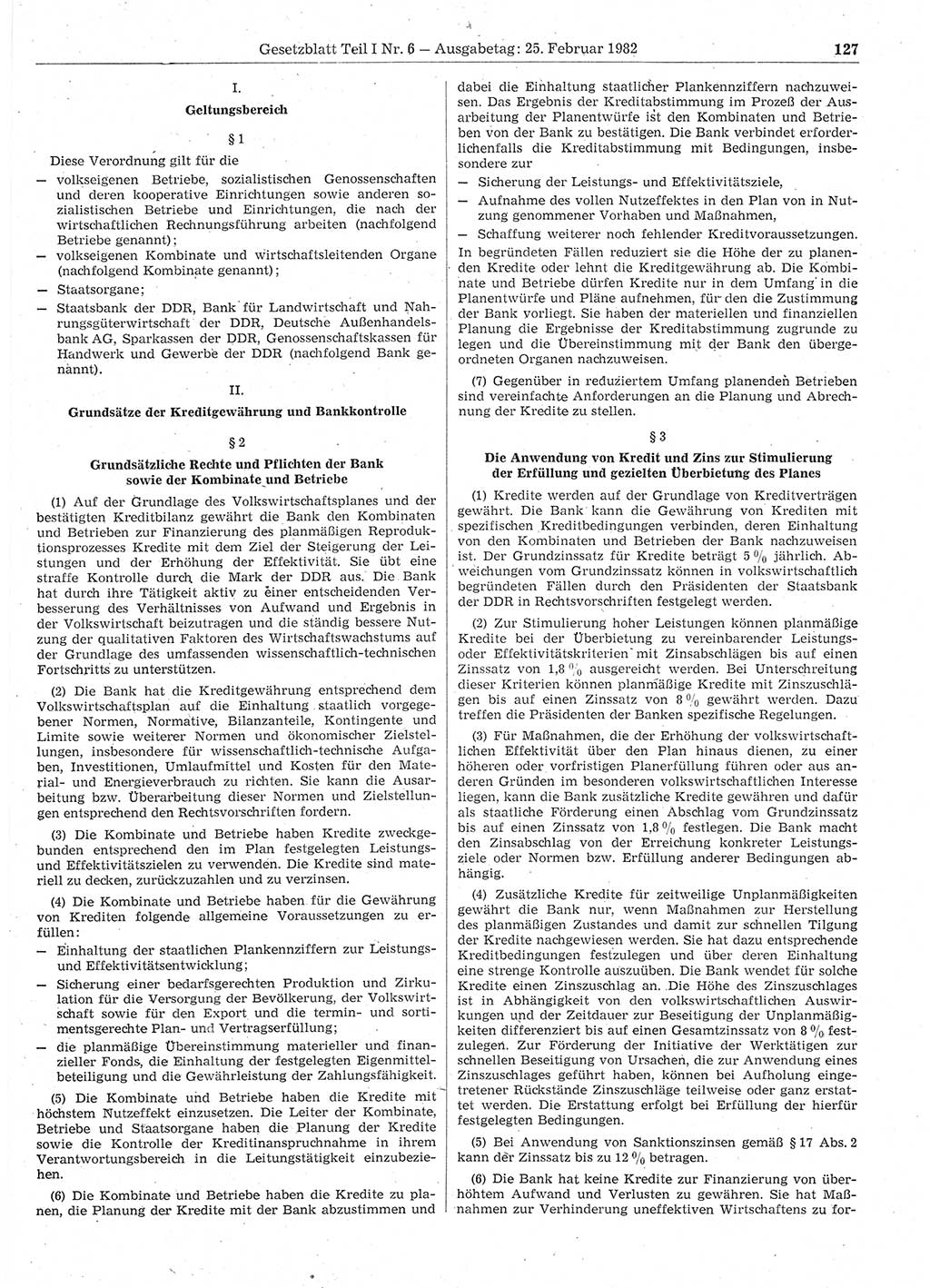 Gesetzblatt (GBl.) der Deutschen Demokratischen Republik (DDR) Teil Ⅰ 1982, Seite 127 (GBl. DDR Ⅰ 1982, S. 127)