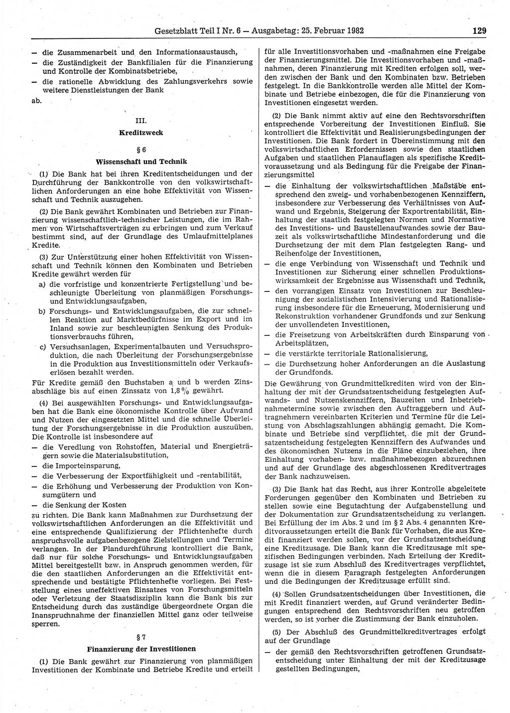 Gesetzblatt (GBl.) der Deutschen Demokratischen Republik (DDR) Teil Ⅰ 1982, Seite 129 (GBl. DDR Ⅰ 1982, S. 129)