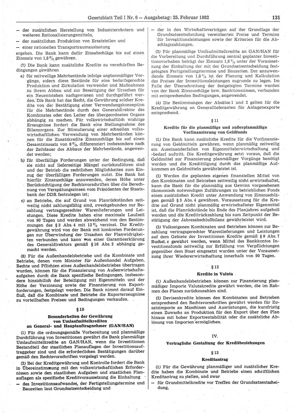 Gesetzblatt (GBl.) der Deutschen Demokratischen Republik (DDR) Teil Ⅰ 1982, Seite 131 (GBl. DDR Ⅰ 1982, S. 131)