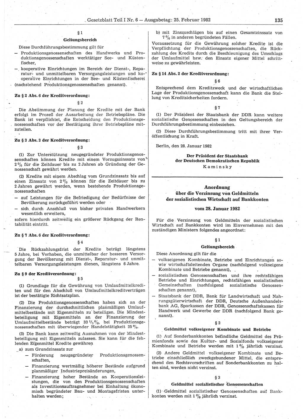 Gesetzblatt (GBl.) der Deutschen Demokratischen Republik (DDR) Teil Ⅰ 1982, Seite 135 (GBl. DDR Ⅰ 1982, S. 135)