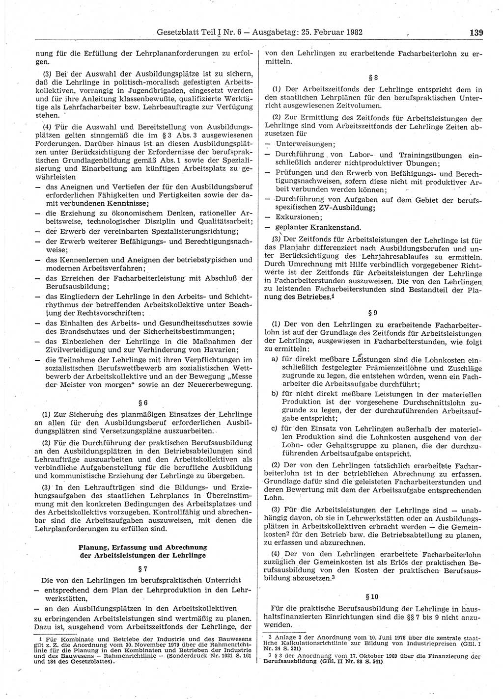 Gesetzblatt (GBl.) der Deutschen Demokratischen Republik (DDR) Teil Ⅰ 1982, Seite 139 (GBl. DDR Ⅰ 1982, S. 139)