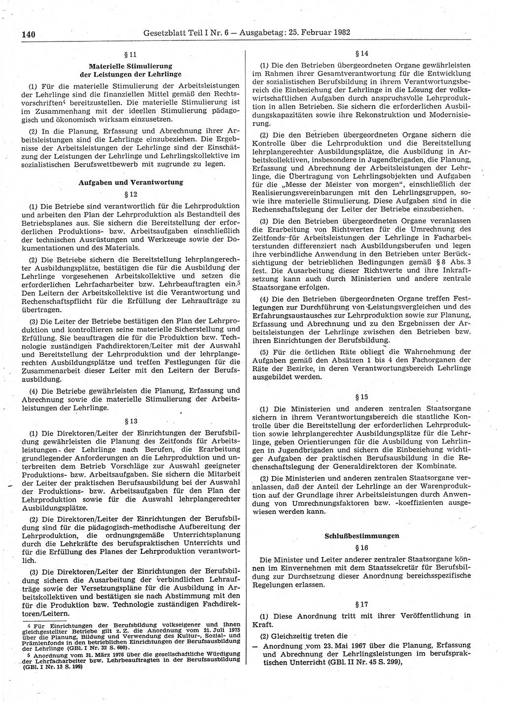 Gesetzblatt (GBl.) der Deutschen Demokratischen Republik (DDR) Teil Ⅰ 1982, Seite 140 (GBl. DDR Ⅰ 1982, S. 140)