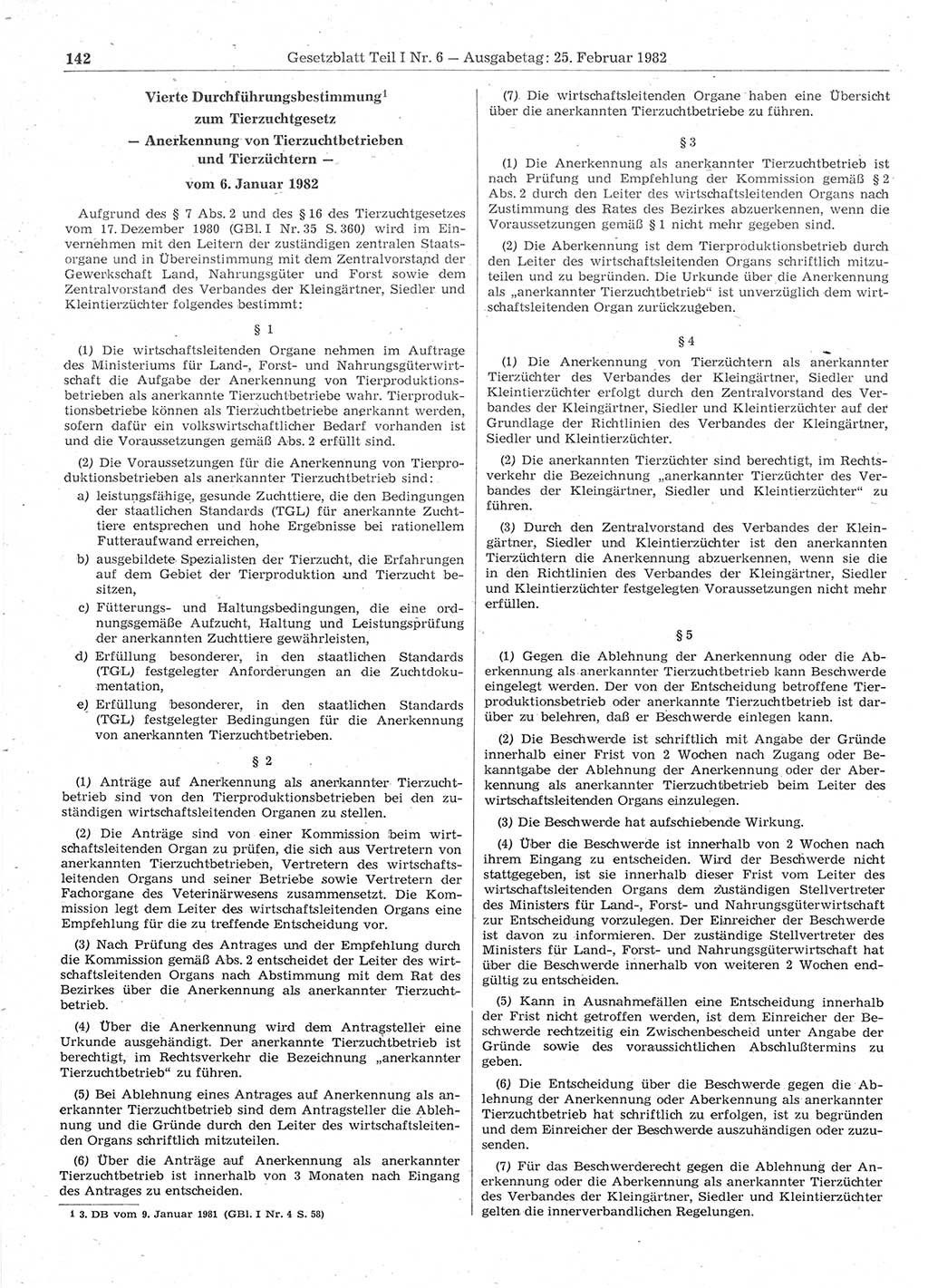 Gesetzblatt (GBl.) der Deutschen Demokratischen Republik (DDR) Teil Ⅰ 1982, Seite 142 (GBl. DDR Ⅰ 1982, S. 142)