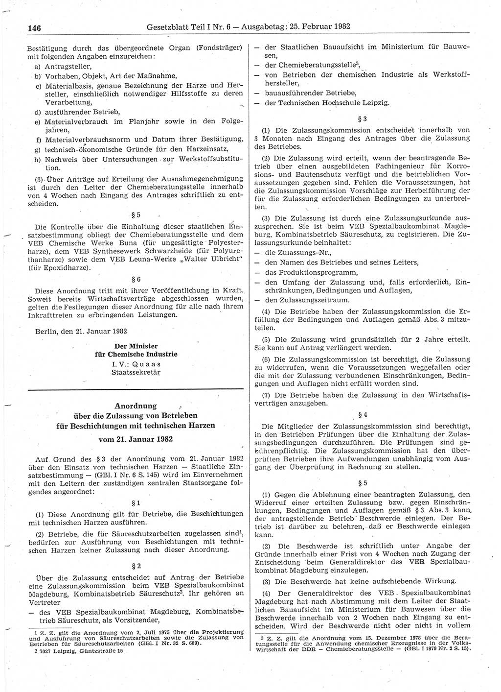 Gesetzblatt (GBl.) der Deutschen Demokratischen Republik (DDR) Teil Ⅰ 1982, Seite 146 (GBl. DDR Ⅰ 1982, S. 146)