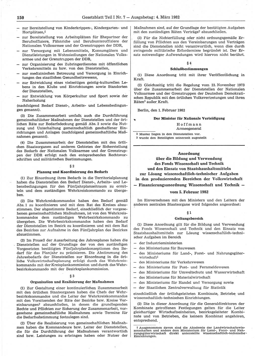 Gesetzblatt (GBl.) der Deutschen Demokratischen Republik (DDR) Teil Ⅰ 1982, Seite 150 (GBl. DDR Ⅰ 1982, S. 150)
